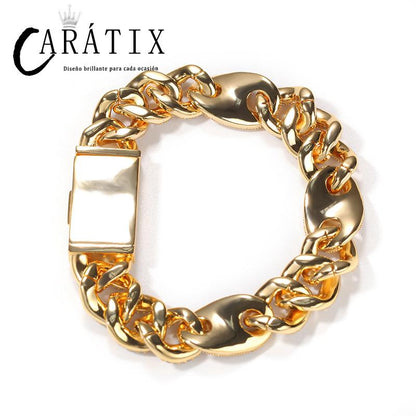 CARÁTIX Coffee Bean Cuban Link Chain Necklace – AAA CZ Iced Out Hip Hop Bling Jewelry for Men | Micro Paved Rapper Gift