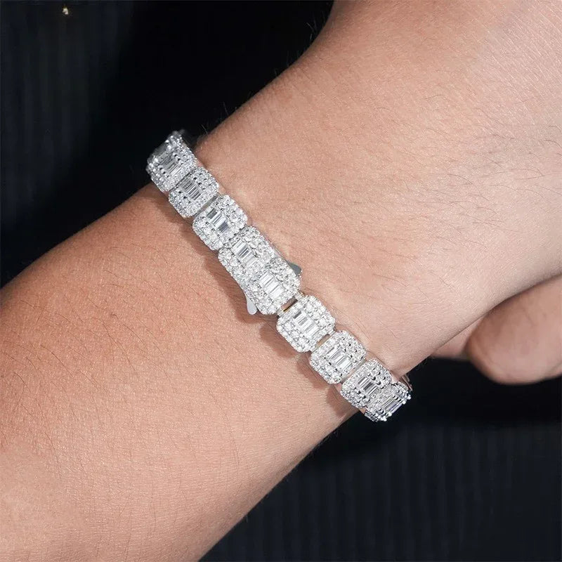9mm Square Moissanite Bracelet | S925 Silver Men’s Hip Hop Jewelry - CaratixJewelry