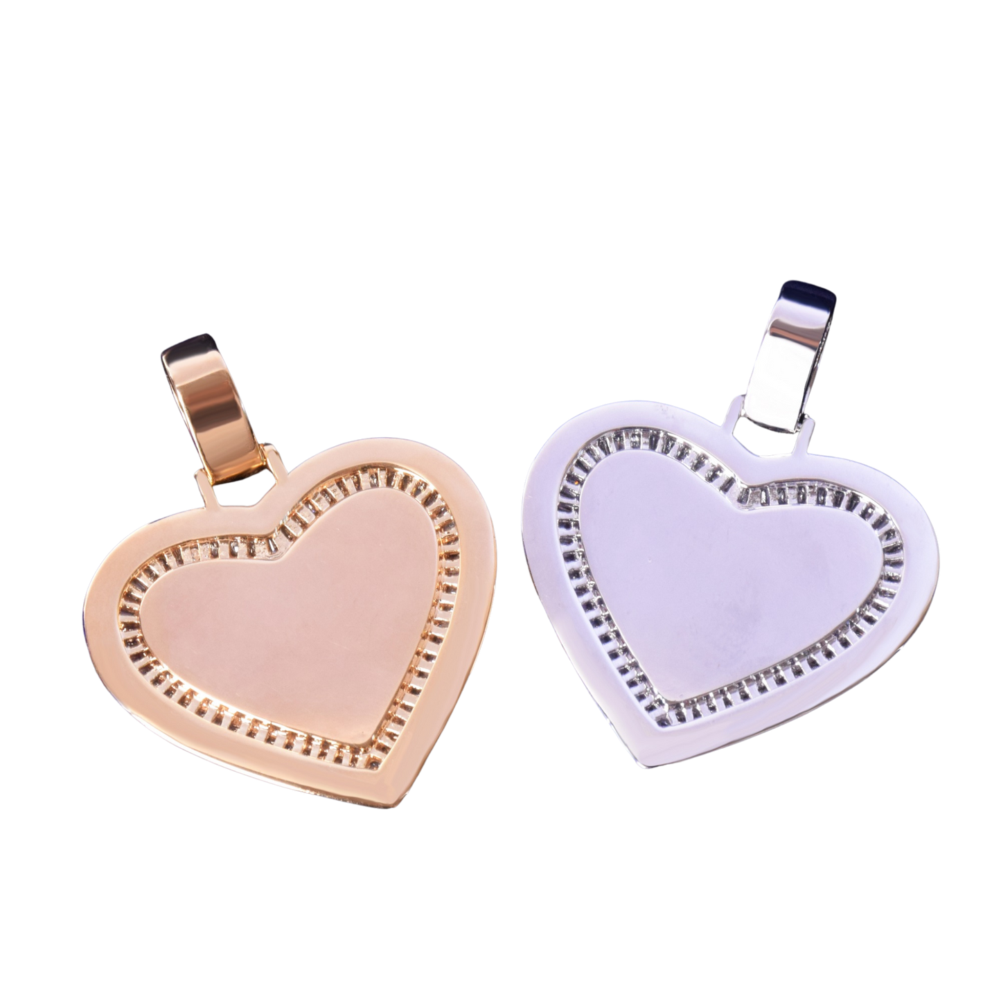 Heart Baguette Custom Photo Pendant Necklace – Iced Out Hip Hop Picture Jewelry for Men and Women