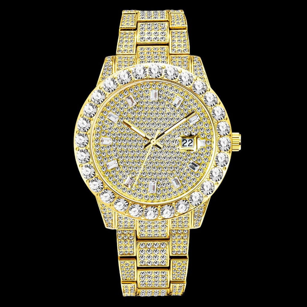 Double Diamond Baguette Numerals Iced Out Diamond Watch