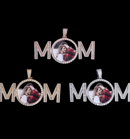 Mom Letters Custom Photo Pendant Necklace – Personalized Iced Out Picture Jewelry Gift for Women