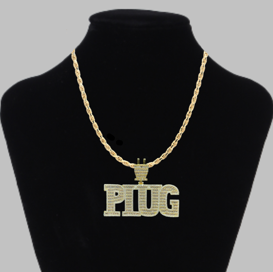 PLUG Special Bail Iced Out Letter Diamond Pendant Necklace – Custom Hip Hop Jewelry for Men