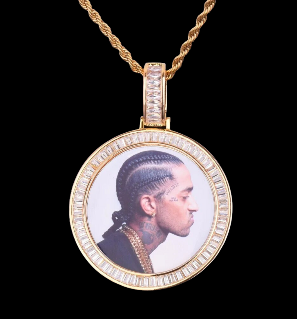 Rounded Baguettes Custom Photo Picture Pendant Necklace 