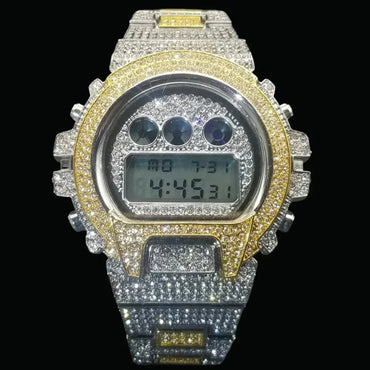 Digital LED Waterproof Chronograph Iced Out Watch – Luxury Hip Hop Watch for Men - CaratixJewelry