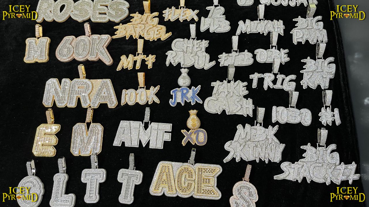 Baguette Impression Iced Out Personalized Custom Name Necklace Pendant