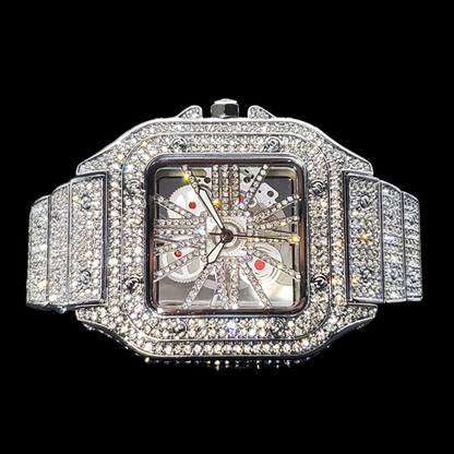 Skeleton Red Dial VVS Iced Out Diamond Designer Watch – Luxury Hip Hop Style