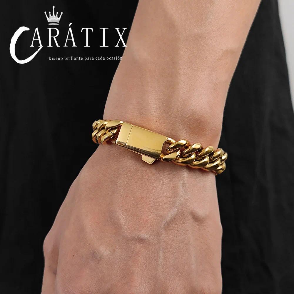CARÁTIX - NUOYA Custom Logo Stainless Steel Cuban Link Necklace Miami Cuban Link Chain for Men Valentine's Day Gift for Men & Girls & Boys Mothers' Day Gift #Springtok