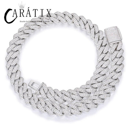 CARÁTIX 3 Row Iced Out Cuban Link Chain Necklace – Gold & Silver CZ Hip Hop Bling Jewelry for Men | Rapper Chain Gift