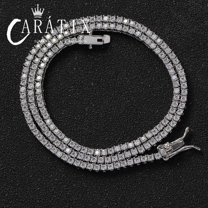 CARÁTIX - 2mm Hip Hop Bling Iced Out 1 Row Square AAA CZ Stone Tennis Link Chain Cubic Zirconia Chokers Necklaces for Men Rapper Jewelry Valentine's Day Gift for Men & Girls & Boys Mothers' Day Gift #Springtok