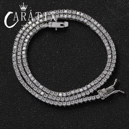 CARÁTIX - 2mm Hip Hop Bling Iced Out 1 Row Square AAA CZ Stone Tennis Link Chain Cubic Zirconia Chokers Necklaces for Men Rapper Jewelry Valentine's Day Gift for Men & Girls & Boys Mothers' Day Gift #Springtok