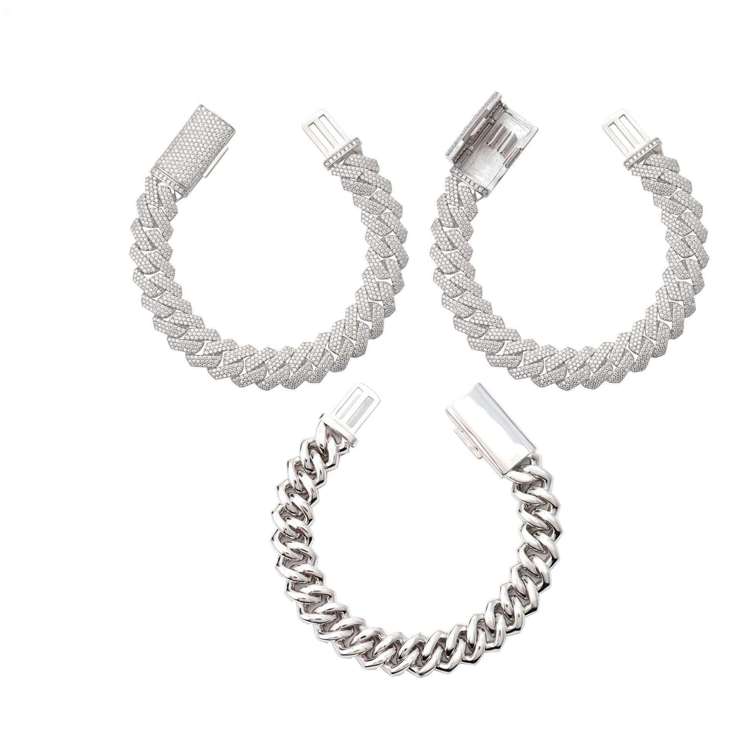 14mm Triple-Row Moissanite Cuban Link Necklace | S925 Silver Iced Out Chain - CaratixJewelry