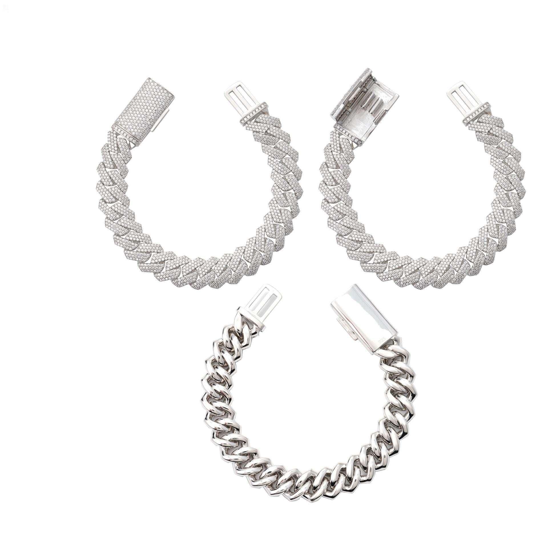 14mm Triple-Row Moissanite Cuban Link Necklace | S925 Silver Iced Out Chain - CaratixJewelry