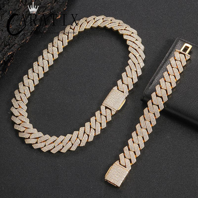 CARÁTIX 20mm 3-Row Rhombus Cuban Chain | CZ Iced Out Hip Hop Necklace for Men (7"–24")