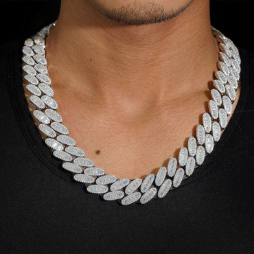 20mm D-Color Moissanite Oval Cuban Link | S925 Silver Men’s Iced Out Chain - CaratixJewelry