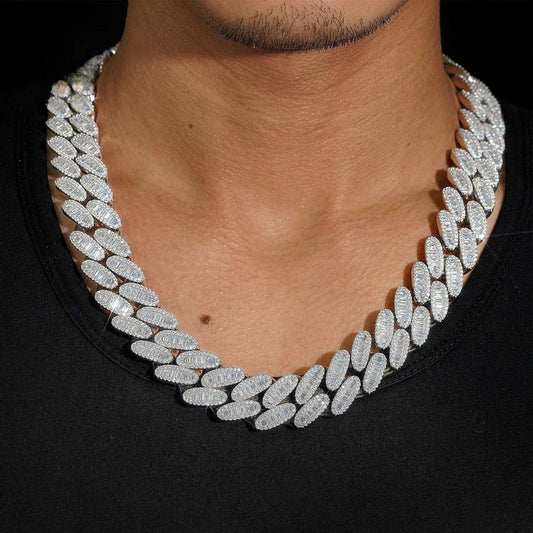 20mm D-Color Moissanite Oval Cuban Link | S925 Silver Men’s Iced Out Chain - CaratixJewelry