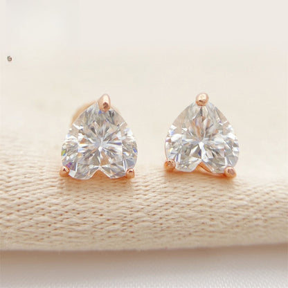 S925 Sterling Silver Heart Moissanite Studs | Romantic Heart Cut Earring | Caratix