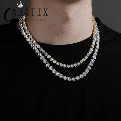 CARÁTIX - Hip Hop 4 Claws Setting Round CZ Stone Bling Iced Out Tennis Link Chain Chokers Necklaces for Men Women Unisex Rapper Jewelry Valentine's Day Gift for Men & Girls & Boys Mothers' Day Gift #Springtok