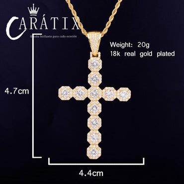 CARÁTIX Cross Pendant Necklace – Golden CZ Hip Hop Jewelry for Men & Women
