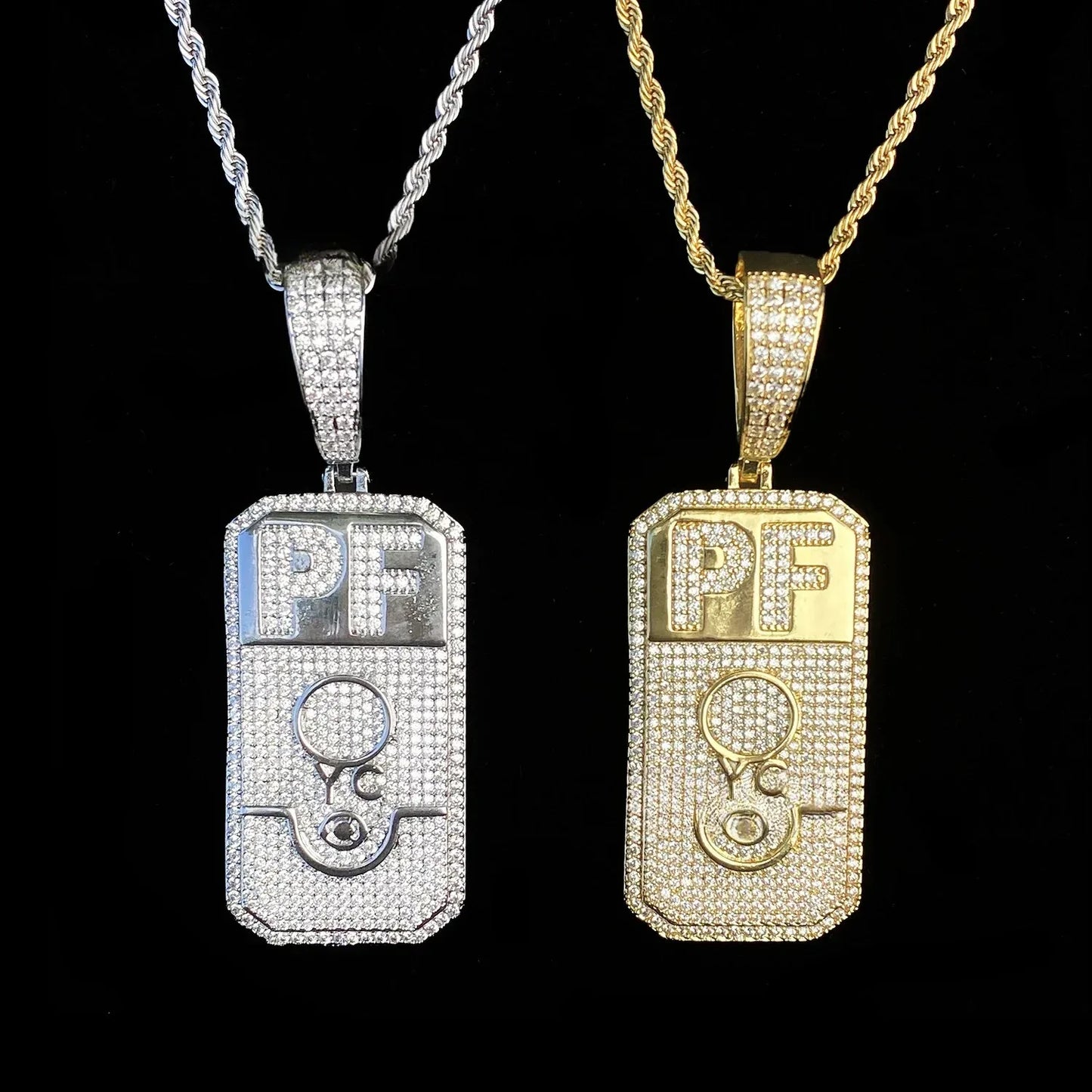 Heavy Industry "PF" Square Pendant | Men's Niche Design Rapper Necklace - CaratixJewelry