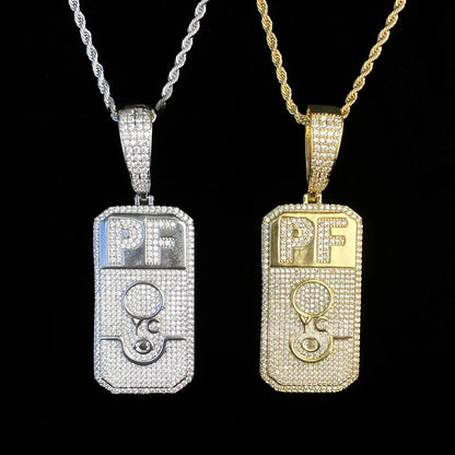 Heavy Industry "PF" Square Pendant | Men's Niche Design Rapper Necklace - CaratixJewelry