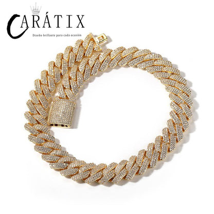 CARÁTIX 20mm 3-Row Square Cuban Link Chain Necklace – CZ Iced Out Heavy Hip Hop Bling Jewelry for Men | Rapper Gift