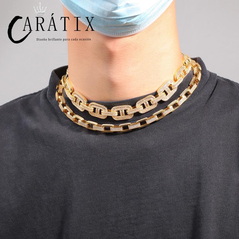 CARÁTIX Pink CZ Pig Nose Chain | Iced Out Coffee Beans Hip Hop Necklace for Men & Women