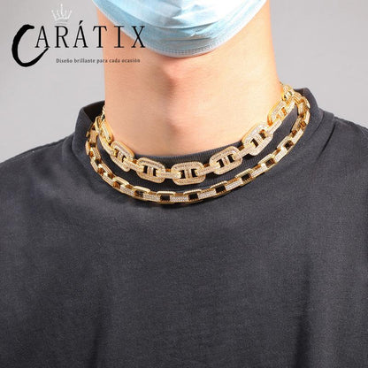 CARÁTIX Pink CZ Pig Nose Chain | Iced Out Coffee Beans Hip Hop Necklace for Men & Women
