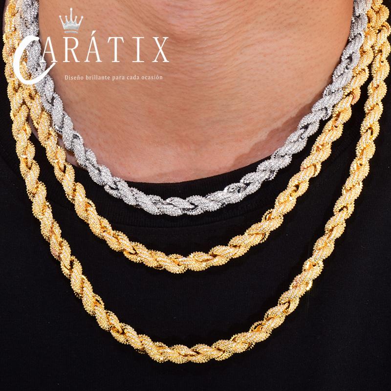CARÁTIX - Hip Hop Full 5A+ CZ Stone Bling Ice Out Twist Link Chain Necklaces for Men Rapper Jewelry Golden Silver Color Valentine's Day Gift for Men & Girls & Boys Mothers' Day Gift #Springtok