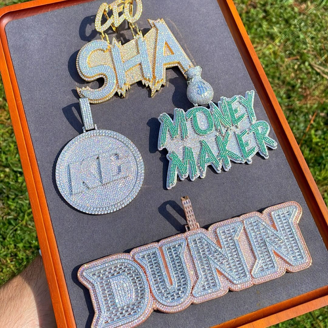 Money Bag Bail Two Tone Solid Iced Out Personalized Custom Name Necklace Pendant - Luxury Custom Jewelry