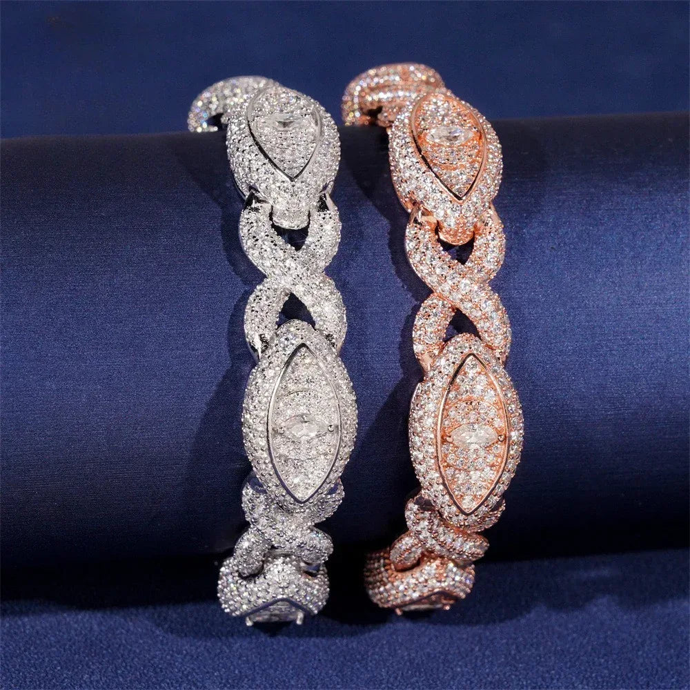 13mm Moissanite Eye Cuban Link Bracelet with Figure-8 Clasp – S925 Sterling Silver Iced-Out Hip Hop Men’s Streetwear Jewelry - CaratixJewelry