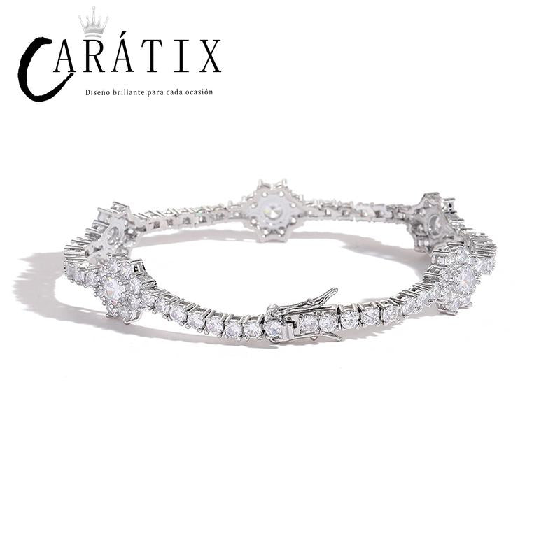 CARÁTIX 3mm Plum Flower Tennis Chain | Iced Out Hip Hop Choker Necklace for Women