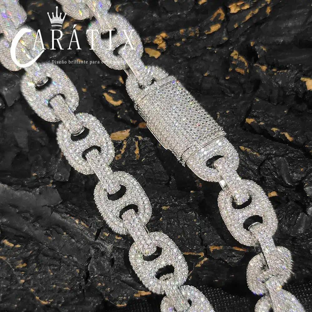 CARÁTIX 16mm Cuban Link Chain Necklace – CZ Iced Out Pig Nose Coffee Bean Hip Hop Jewelry for Women & Men | Gift