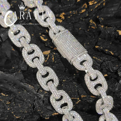 CARÁTIX 16mm Cuban Link Chain Necklace – CZ Iced Out Pig Nose Coffee Bean Hip Hop Jewelry for Women & Men | Gift