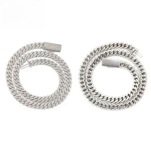 10mm D-Shape Moissanite Cuban Link Necklace | S925 Silver Iced Out Chain - CaratixJewelry