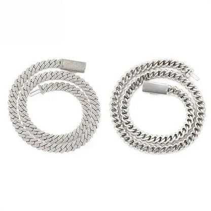 10mm D-Shape Moissanite Cuban Link Necklace | S925 Silver Iced Out Chain - CaratixJewelry