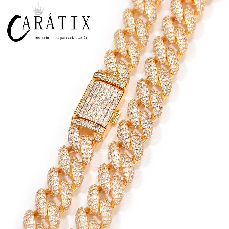 CARÁTIX 12mm 3-Row Cuban Chain | CZ Iced Out Hip Hop Necklace for Men