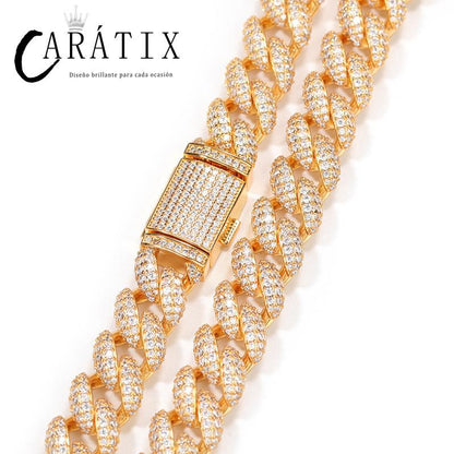 CARÁTIX 12mm 3-Row Cuban Chain | CZ Iced Out Hip Hop Necklace for Men