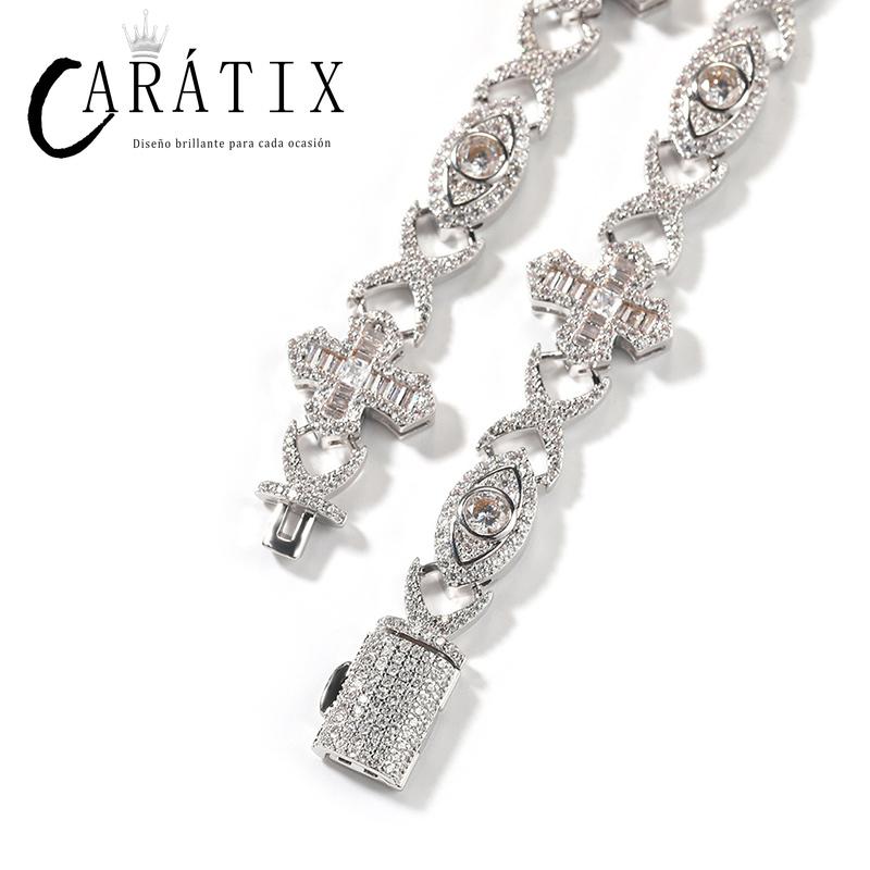 CARÁTIX 7"-20" Devil Eye Cross Link Chain Bracelet – 5A+ CZ Iced Out Hip Hop Bling Jewelry for Men & Women | Rapper Gift