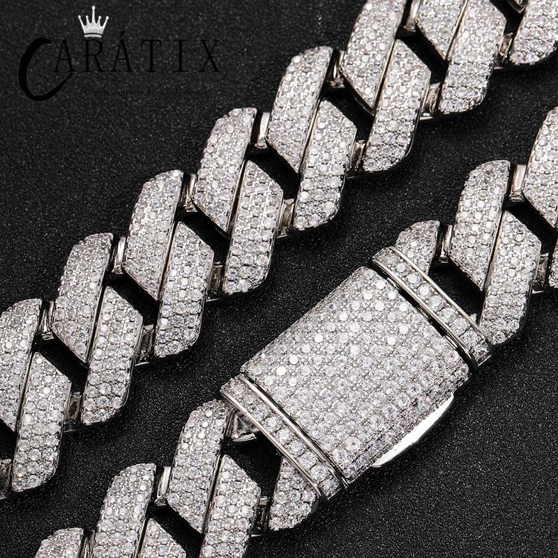 CARÁTIX 20mm Iced Out Cuban Link Chain Necklace – 3 Row CZ Heavy Rhombus Hip Hop Bling Jewelry for Men | Rapper Gift