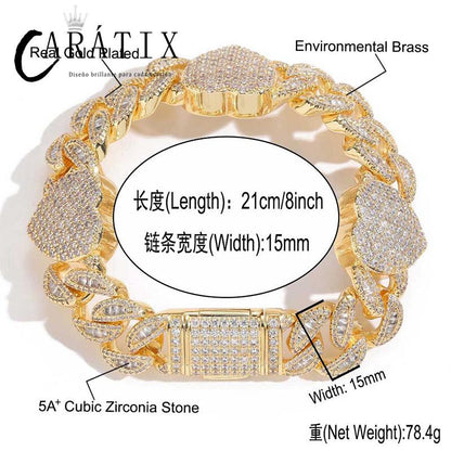 CARÁTIX Hearts Cuban Chain | 5A+ CZ Iced Out Hip Hop Necklace for Men