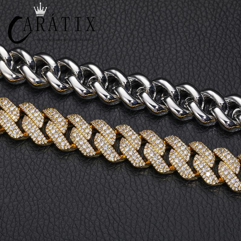 CARÁTIX 3 Row Iced Out Cuban Link Chain Necklace – Gold & Silver CZ Hip Hop Bling Jewelry for Men | Rapper Chain Gift