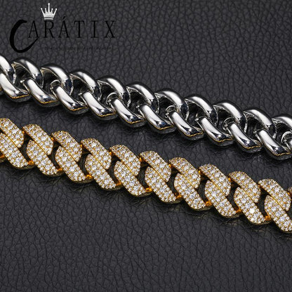 CARÁTIX 3 Row Iced Out Cuban Link Chain Necklace – Gold & Silver CZ Hip Hop Bling Jewelry for Men | Rapper Chain Gift