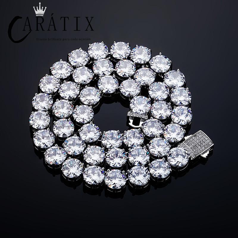 CARÁTIX - Hip Hop Claw Setting Round CZ Stone Bling Iced Out 10mm Tennis Link Chain Chokers Necklaces for Men Women Unisex Rapper Jewelry Valentine's Day Gift for Men & Girls & Boys Mothers' Day Gift #Springtok