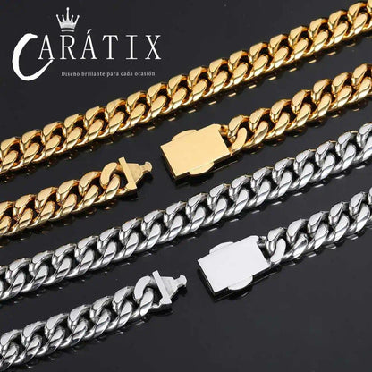 CARÁTIX – 12mm Miami Cuban Link Necklace | Stainless Steel PVD Clasp Chain for Men & Women