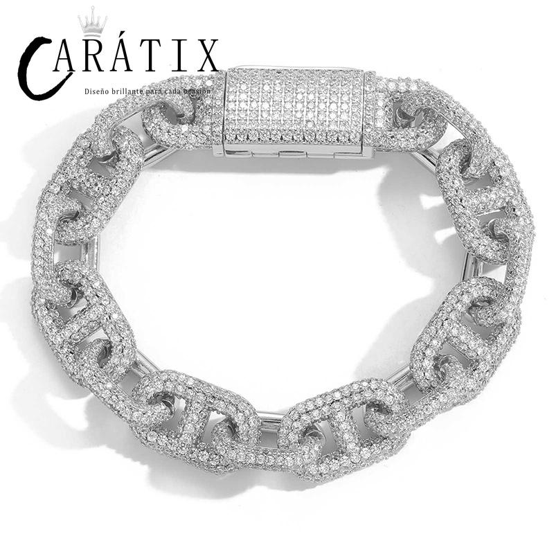 CARÁTIX Pig Nose Link Chain | 5A+ CZ Iced Out Hip Hop Necklace for Men (7"-24")