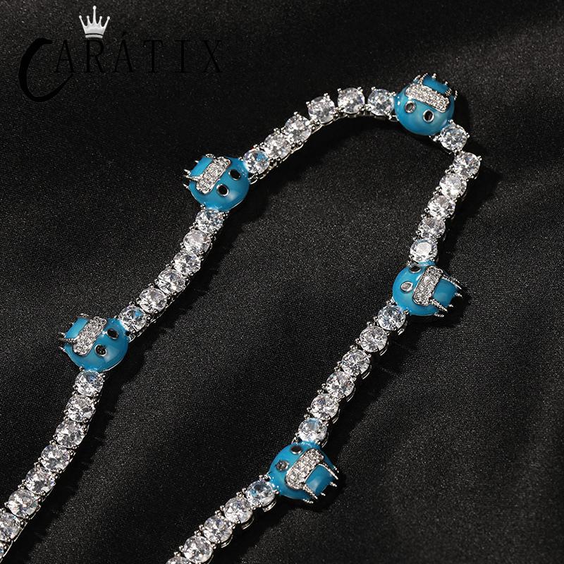 CARÁTIX - 5mm Hip Hop Bing Iced Out 1 Row CZ Stone Ice Face Tennis Link Chain Chokers Necklaces for Men Women Unisex Rapper Jewelry Valentine's Day Gift for Men & Girls & Boys Mothers' Day Gift #Springtok