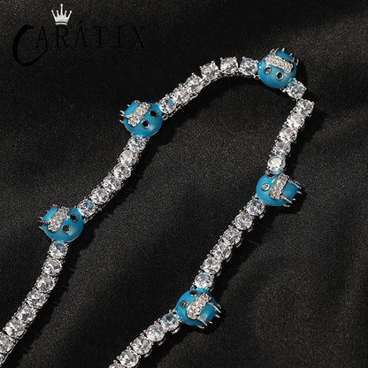 CARÁTIX - 5mm Hip Hop Bing Iced Out 1 Row CZ Stone Ice Face Tennis Link Chain Chokers Necklaces for Men Women Unisex Rapper Jewelry Valentine's Day Gift for Men & Girls & Boys Mothers' Day Gift #Springtok