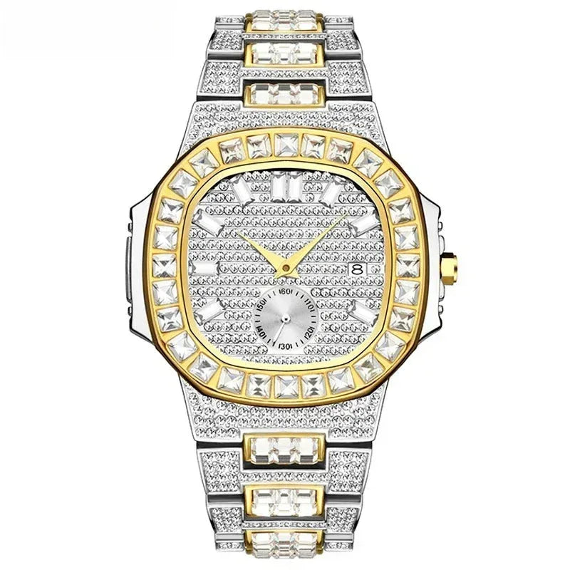 Luxury Nautilus Iced Out Watch for Men | Full Quartz Mens Watches | Hip Hop Bracelet Clock | Waterproof Gift for Men | Caratix - CaratixJewelry