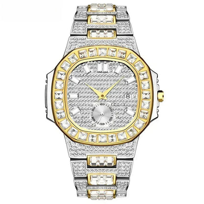 Luxury Nautilus Iced Out Watch for Men | Full Quartz Mens Watches | Hip Hop Bracelet Clock | Waterproof Gift for Men | Caratix - CaratixJewelry