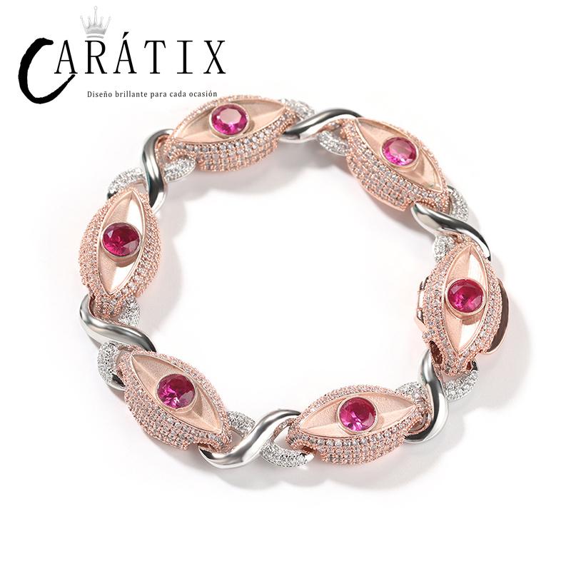 CARÁTIX Red Eyes Infinity Cuban Link Chain Necklace – 5A+ CZ Iced Out Hip Hop Bling Jewelry for Men | Rose & Silver Rapper Gift